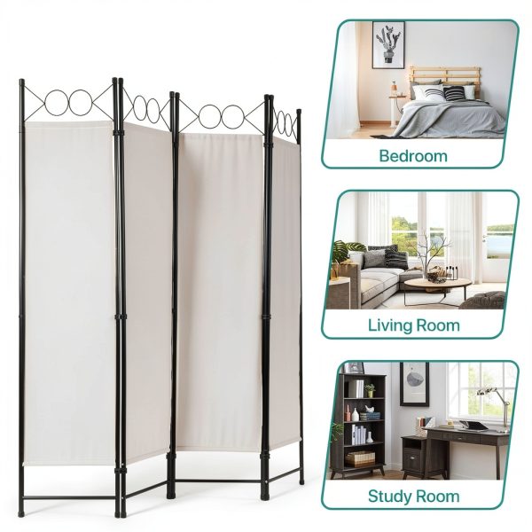 Room Divider Dkelincs 4-Panel Foldable Beige Privacy Screen-4
