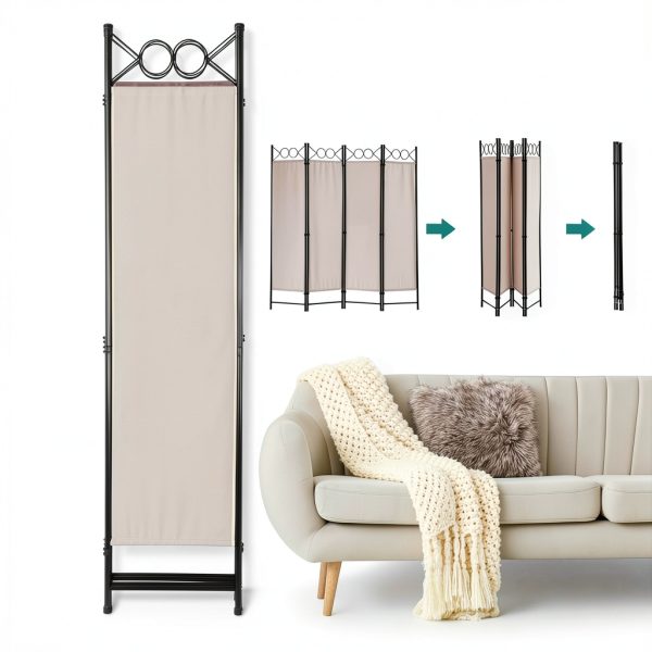 Room Divider Dkelincs 4-Panel Foldable Beige Privacy Screen-1