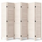 Room Divider Wood Folding Panel Screen 6 Panel Privacy Screens 5.75 FT Wall Divider Indoor Folding Portable Partition Screen for Home Office Restaurant,White-0