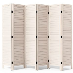 Room Divider Wood Folding Panel Screen 6 Panel Privacy Screens 5.75 FT Wall Divider Indoor Folding Portable Partition Screen for Home Office Restaurant,White-0