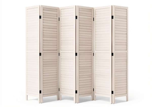 Room Divider Wood Folding Panel Screen 6 Panel Privacy Screens 5.75 FT Wall Divider Indoor Folding Portable Partition Screen for Home Office Restaurant,White-0