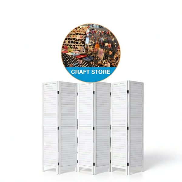 Room Divider Wood Folding Panel Screen 6 Panel Privacy Screens 5.75 FT Wall Divider Indoor Folding Portable Partition Screen for Home Office Restaurant,White-5