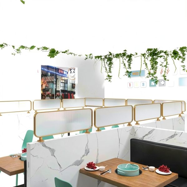 Privacy Screen Panel Gold Steel Partition 1.5m x 30cm for Restaurants-2