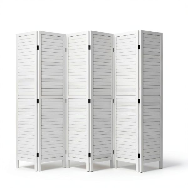 Room Divider Wood Folding Panel Screen 6 Panel Privacy Screens 5.75 FT Wall Divider Indoor Folding Portable Partition Screen for Home Office Restaurant,White-3