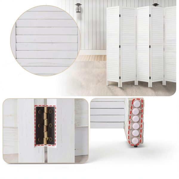 Room Divider Wood Folding Panel Screen 6 Panel Privacy Screens 5.75 FT Wall Divider Indoor Folding Portable Partition Screen for Home Office Restaurant,White-2