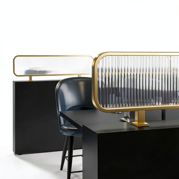 Privacy Screen Panel Gold Steel Partition 1.5m x 30cm for Restaurants-3