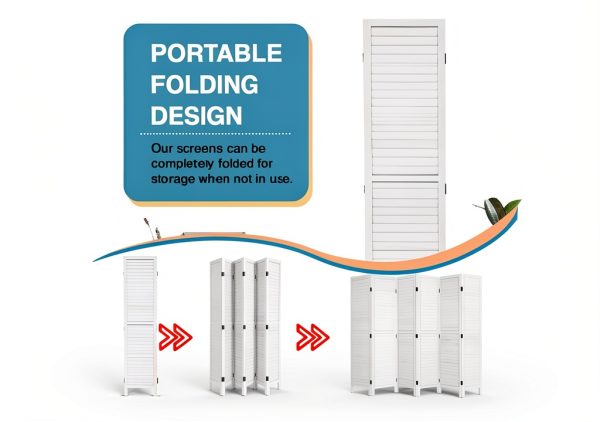 Room Divider Wood Folding Panel Screen 6 Panel Privacy Screens 5.75 FT Wall Divider Indoor Folding Portable Partition Screen for Home Office Restaurant,White-4