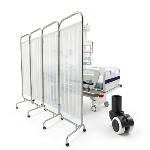 Medical Privacy Screen tonchean 4-Panel Divider with Wheels White-5