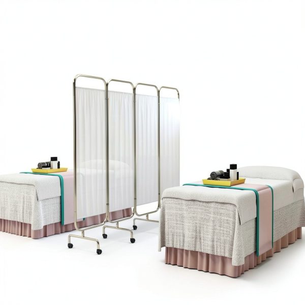 Medical Privacy Screen tonchean 4-Panel Divider with Wheels White-1