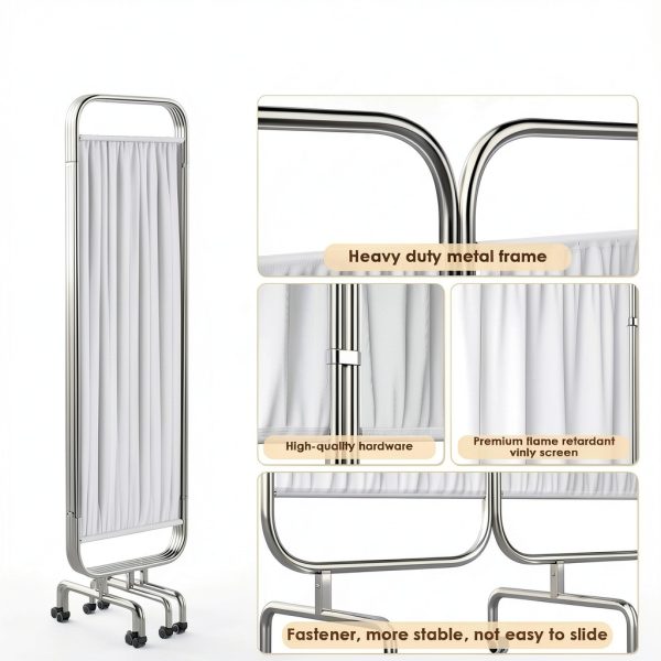 Medical Privacy Screen tonchean 4-Panel Divider with Wheels White-3